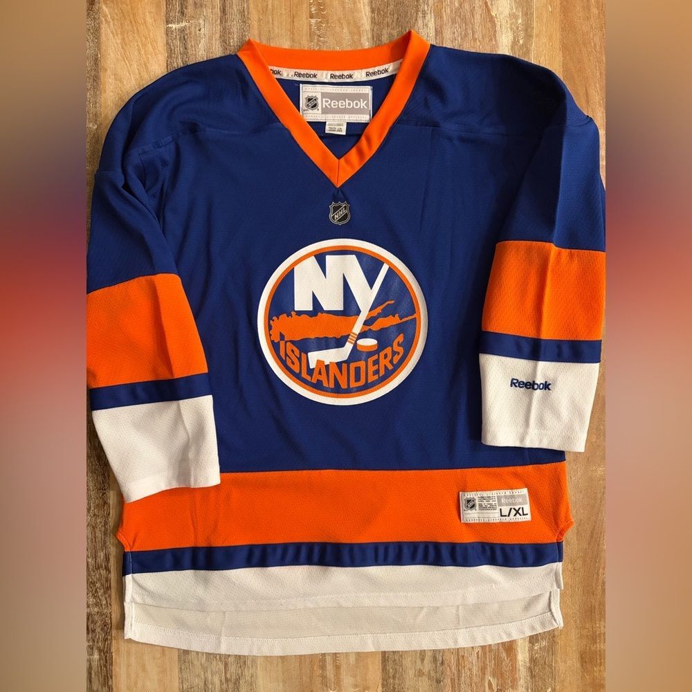 Reebok NY Islanders‎ NHL Hockey Jersey Royal Blue White Orange, Size L/XL Youth
